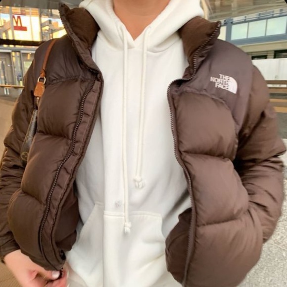 brown north face jacket